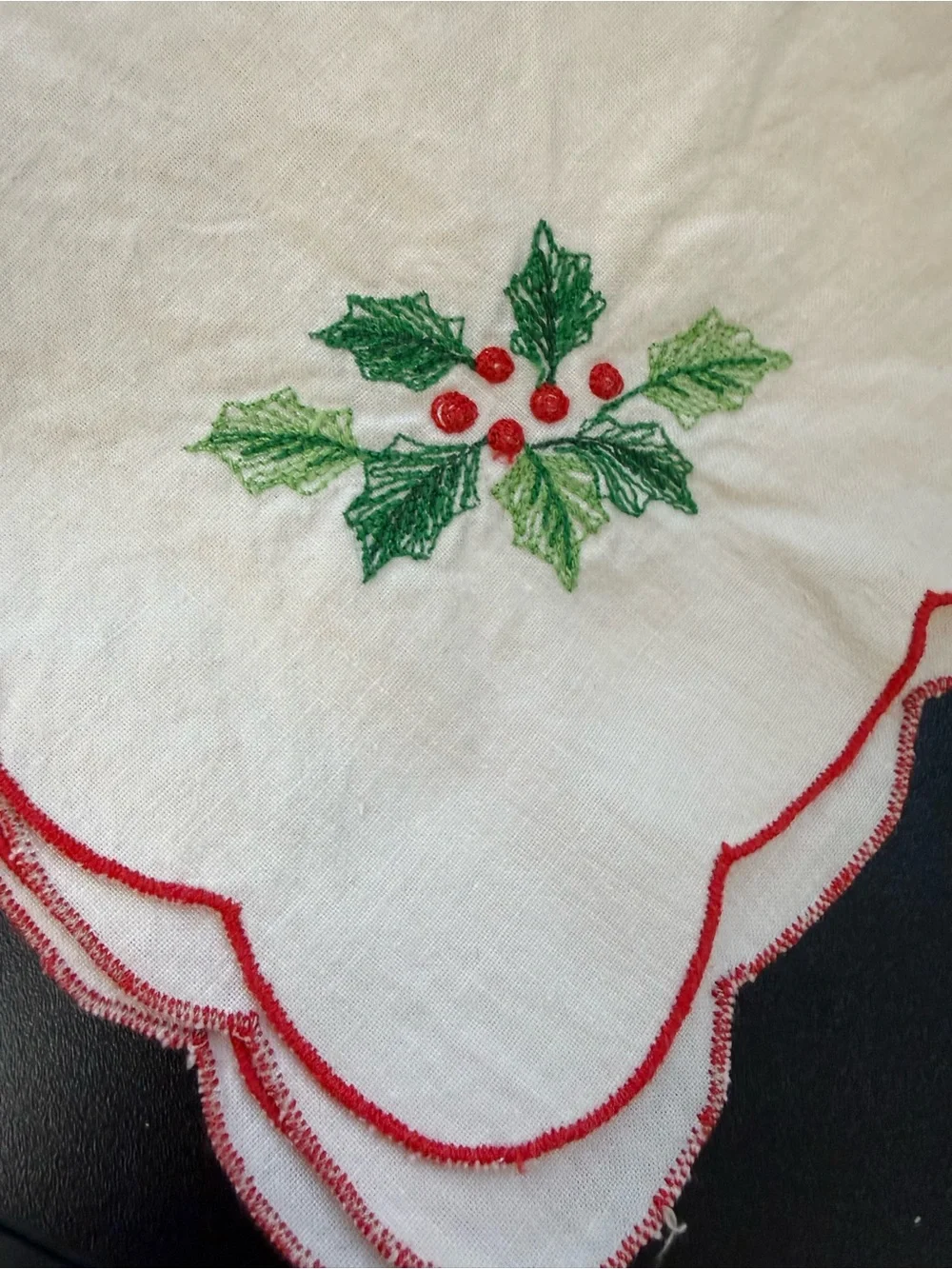 Embroidered Holly Cotton Holiday Napkins - Set of Six (6)